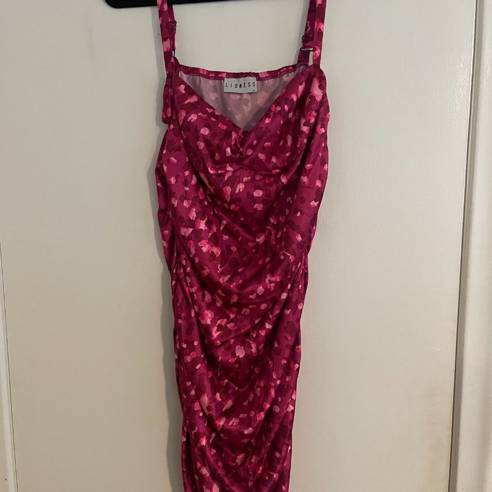 Lioness Mysterious Girl Mini Dress Pink Leopard Print Size M